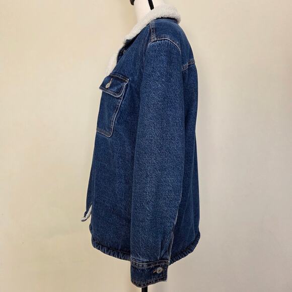 Old Navy Women's L Denim Sherpa Lined Jean Jacket Button Up Pockets Blue - Picture 6 of 16